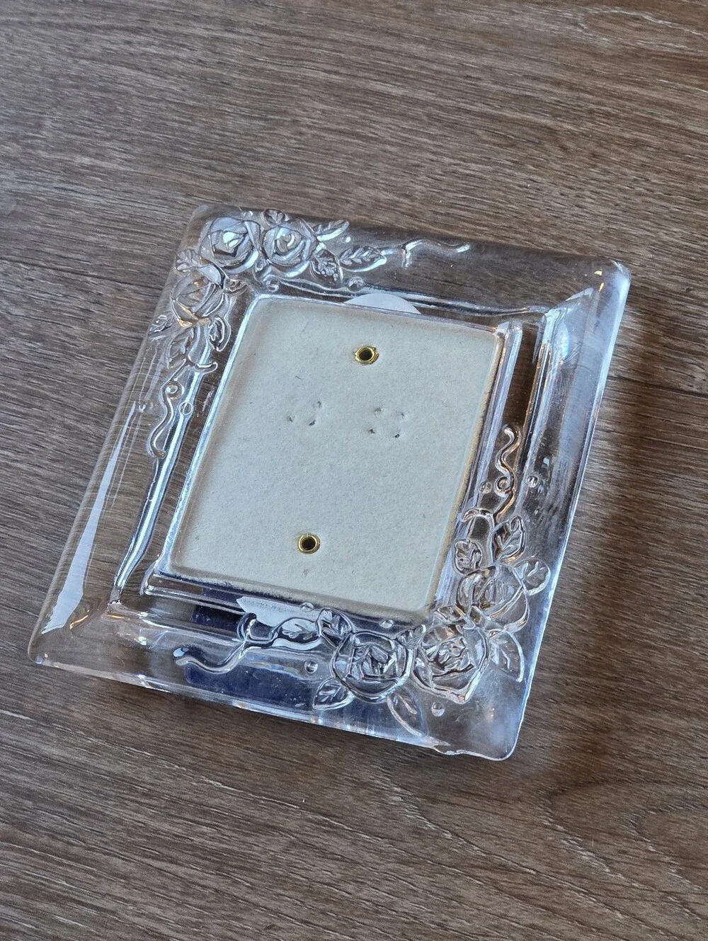 Vintage Chunky Crystal Glass Floral Rose Mini Picture Frame with Velvet backing